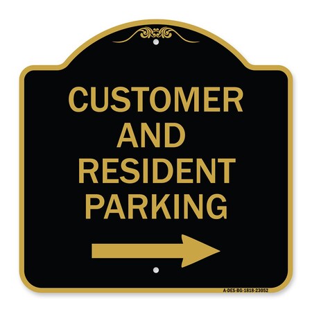 Reserved Parking Sign Customer And Visitor Parking With Right Arrow, Black & Gold Aluminum Sign